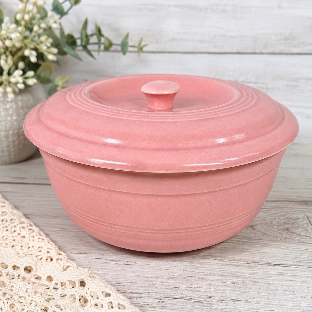 Vintage 1940s Sevilla USA Pink Pottery Covered Casserole Dish Lid 8.25" Ringware